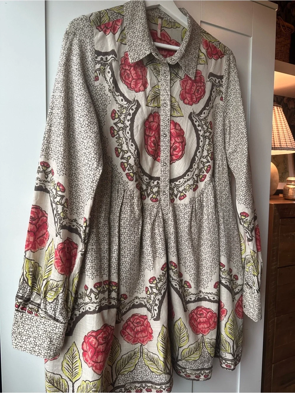 Free People Smell The Roses Mini Western Dress Snap Front in Tea Combo